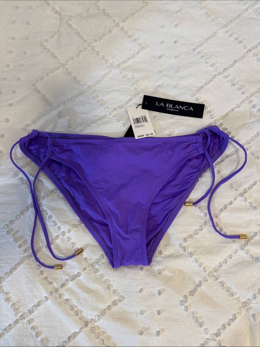 La Blanca Violet Side-Tie Bikini Bottom with Gold Accents